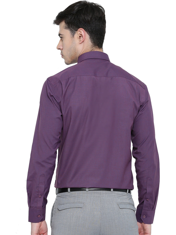 Men Wine Chambray Slim Fit Formal Shirt