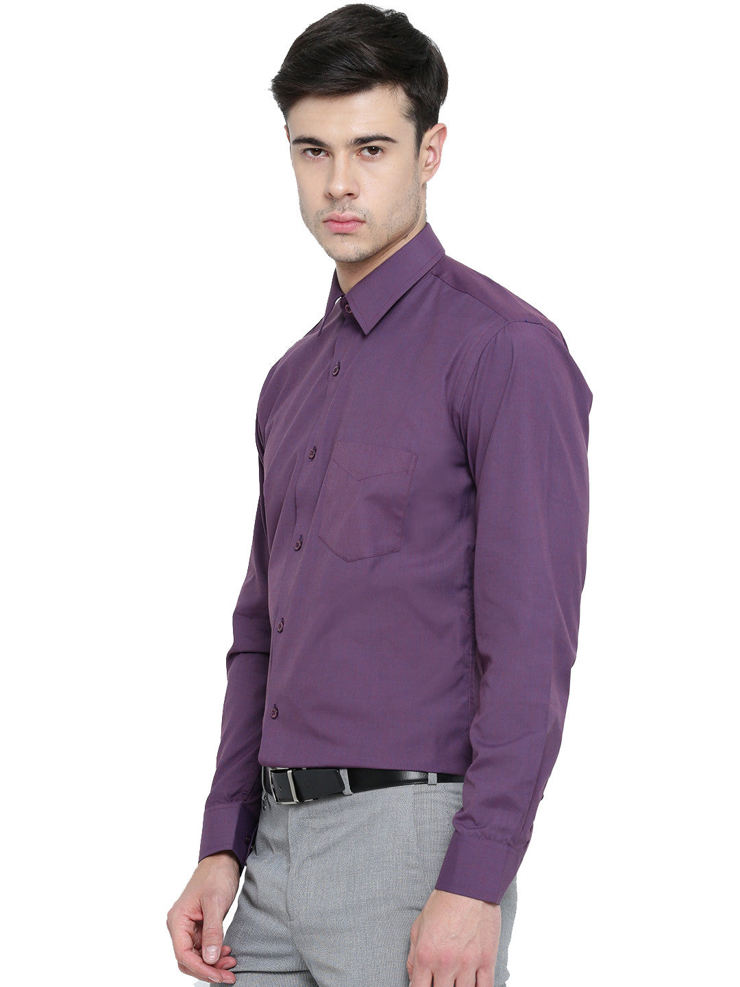 Men Wine Chambray Slim Fit Formal Shirt