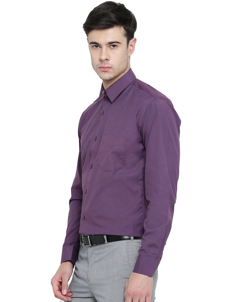 Men Wine Chambray Slim Fit Formal Shirt