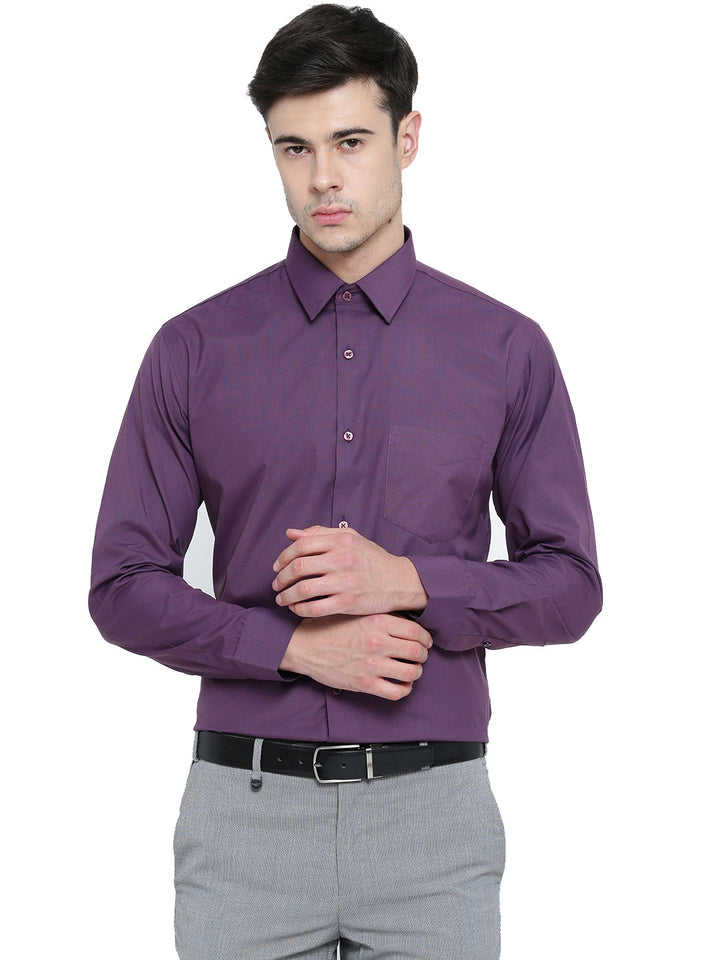 Men Wine Chambray Slim Fit Formal Shirt