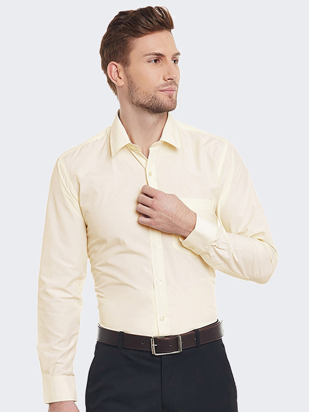 Men Peach Solids Cotton Rich Slim Fit Formal Shirt
