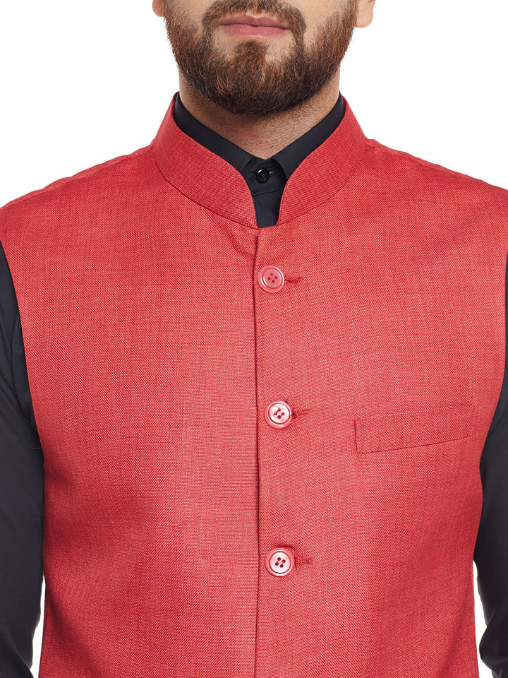 Men Coral Solid Slim Fit Formal Nehru Jacket