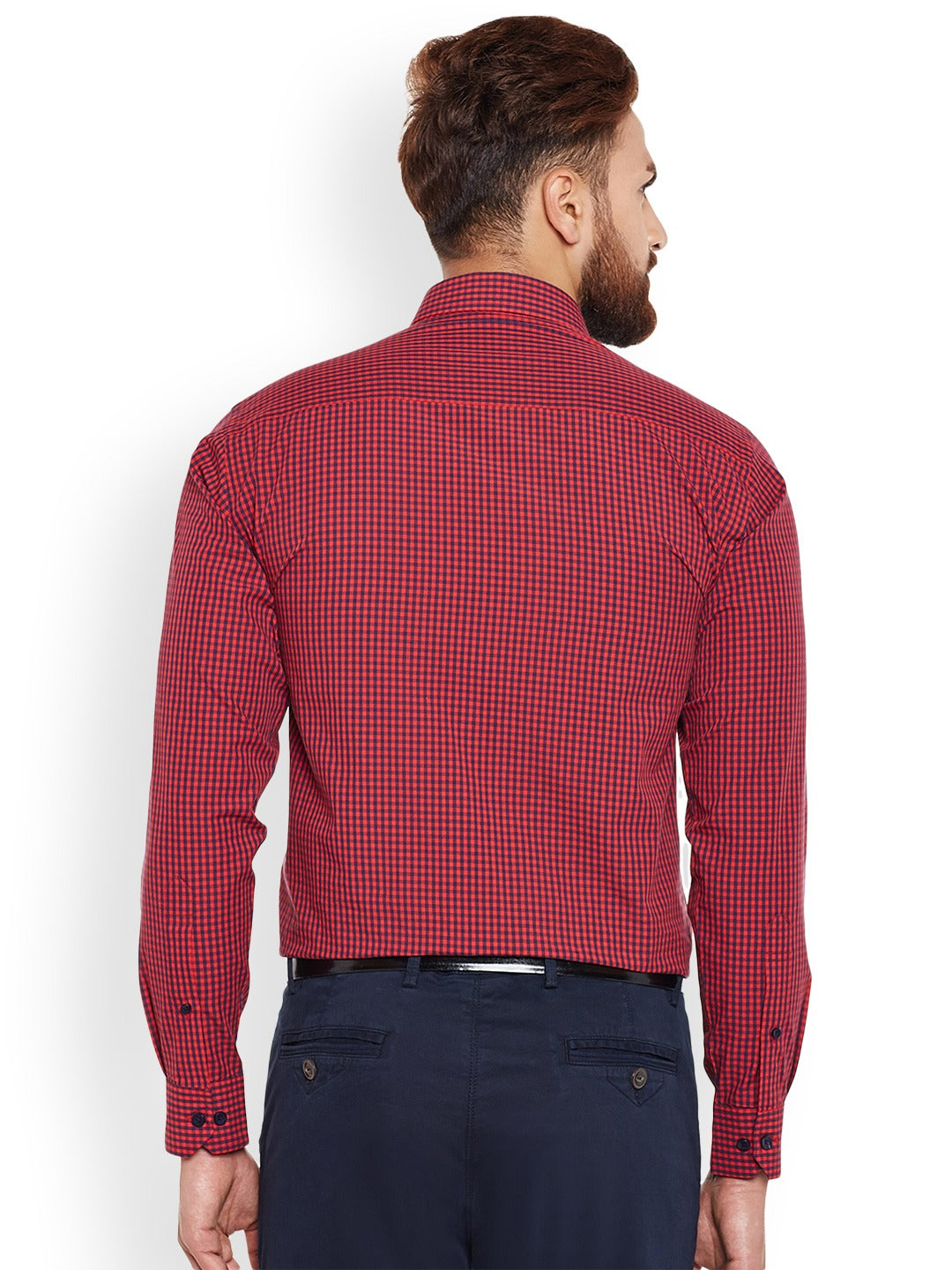 Men RED Checks Pure Cotton Slim Fit Formal Shirt