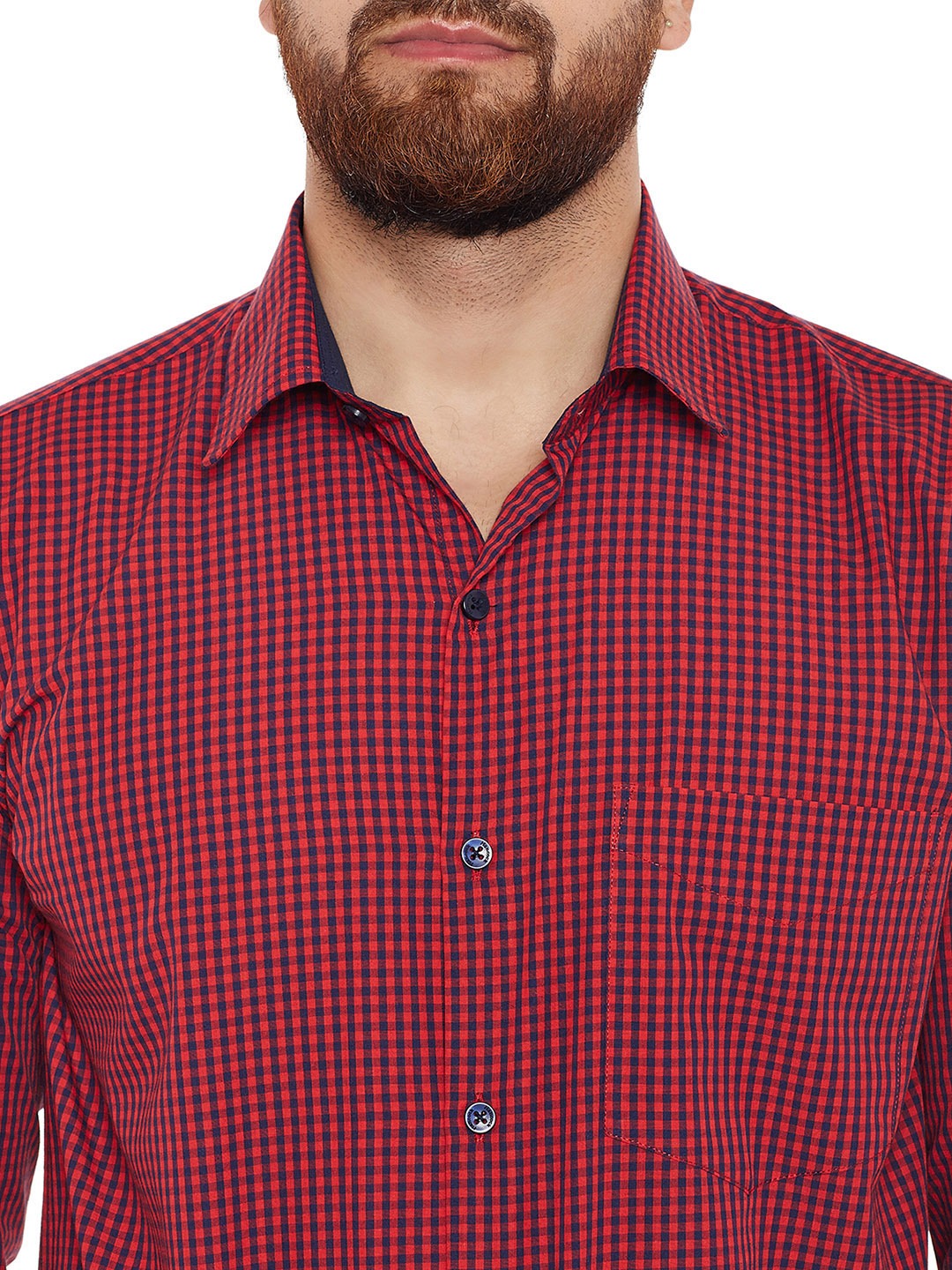 Men RED Checks Pure Cotton Slim Fit Formal Shirt