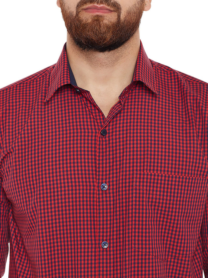 Men RED Checks Pure Cotton Slim Fit Formal Shirt