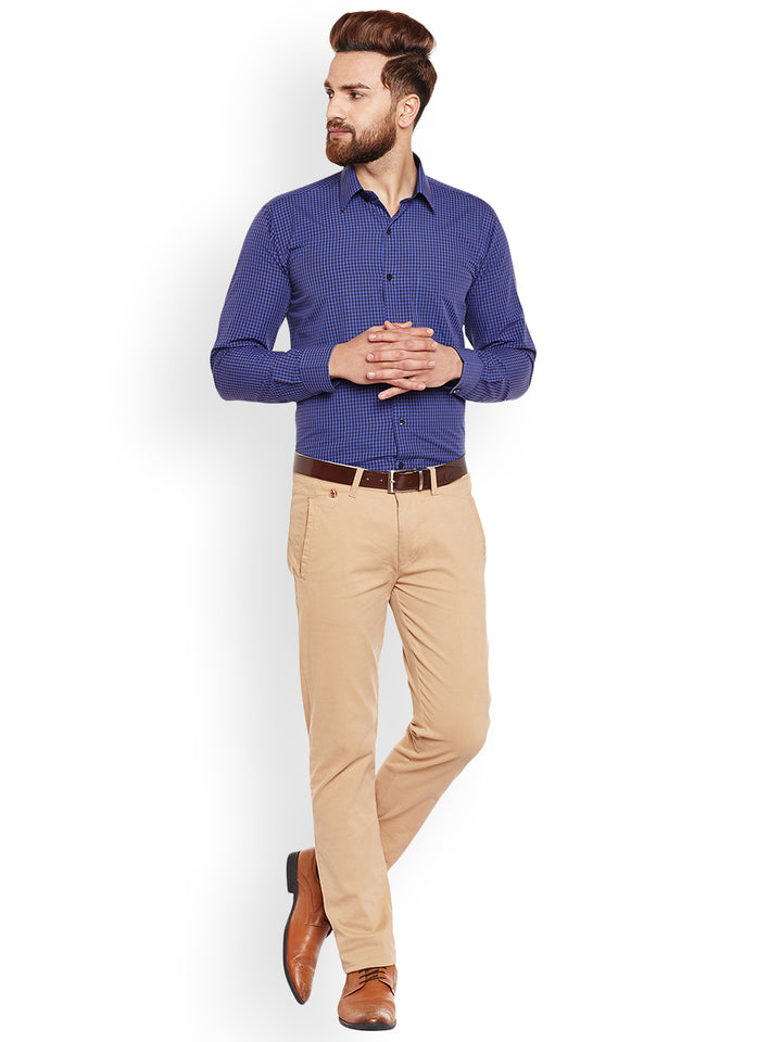 Men Purple & Black Gingham Checked Pure Cotton Slim Fit Formal Shirt
