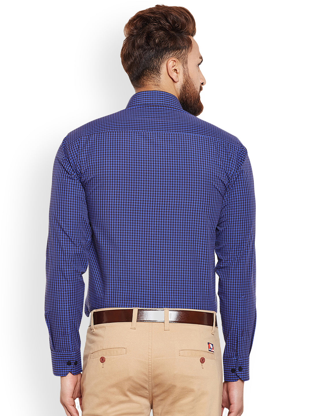 Men Purple & Black Gingham Checked Pure Cotton Slim Fit Formal Shirt