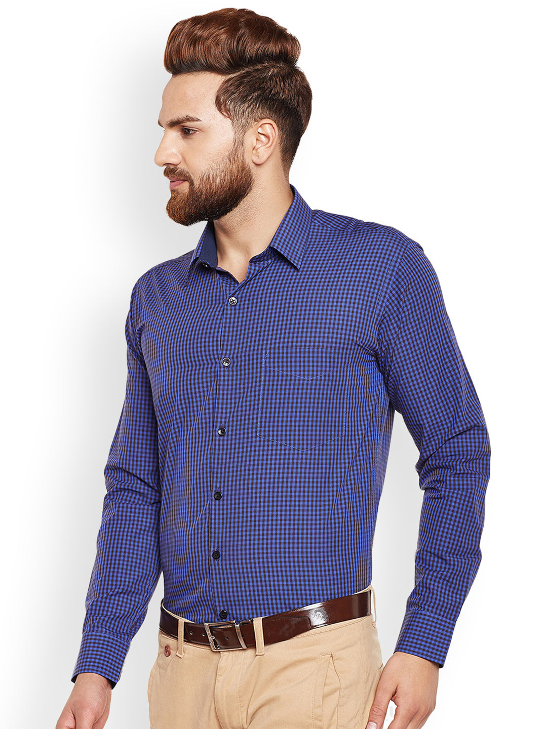 Men Purple & Black Gingham Checked Pure Cotton Slim Fit Formal Shirt