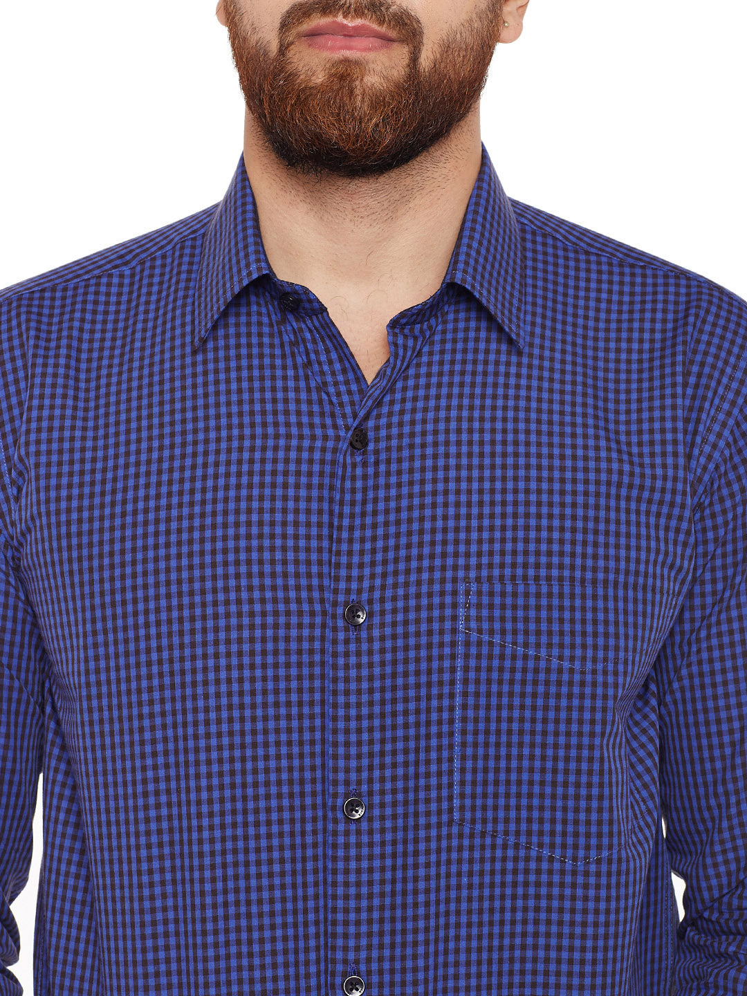 Men Purple & Black Gingham Checked Pure Cotton Slim Fit Formal Shirt