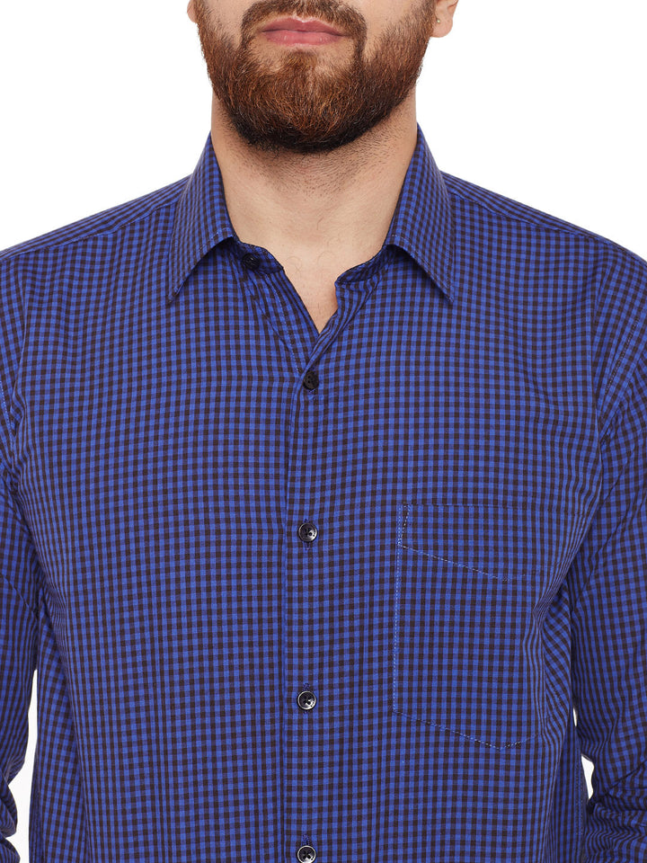 Men Purple & Black Gingham Checked Pure Cotton Slim Fit Formal Shirt