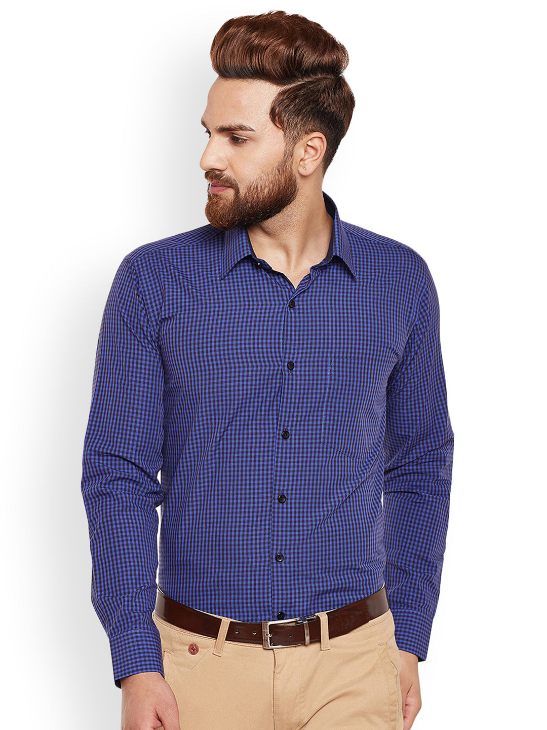 Men Purple & Black Gingham Checked Pure Cotton Slim Fit Formal Shirt