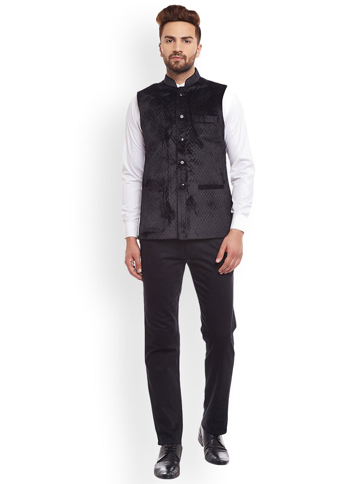 Men Black Solid Slim Fit Party Wear Nehru Jacket