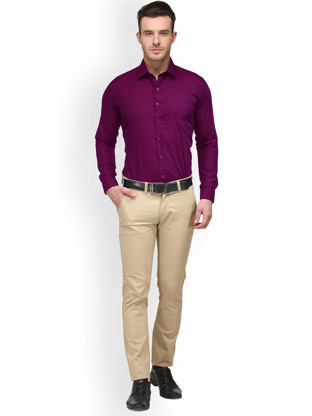 Men Purple Solid Pure Cotton Slim Fit Formal Shirt