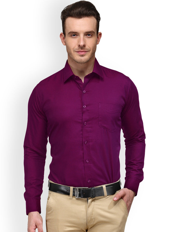 Men Purple Solid Pure Cotton Slim Fit Formal Shirt