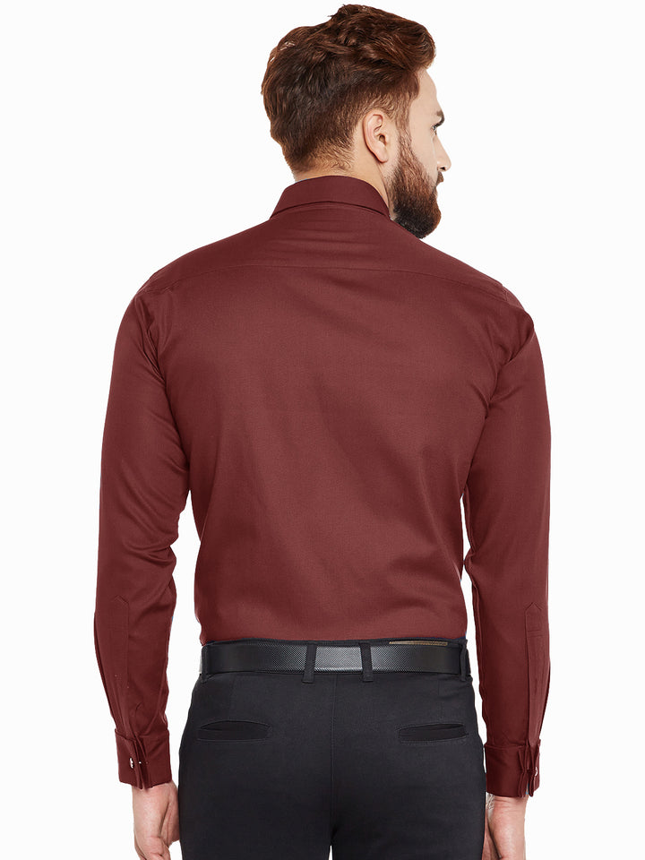 Men Maroon French Cuff Slim Fit Pure Cotton Formal SHirt