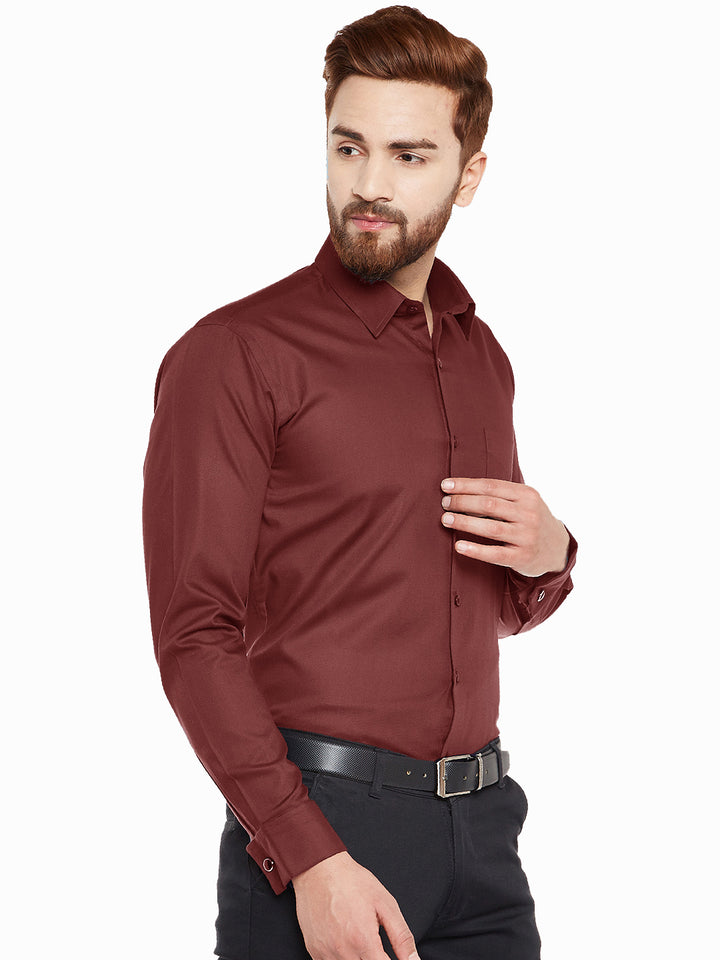 Men Maroon French Cuff Slim Fit Pure Cotton Formal SHirt