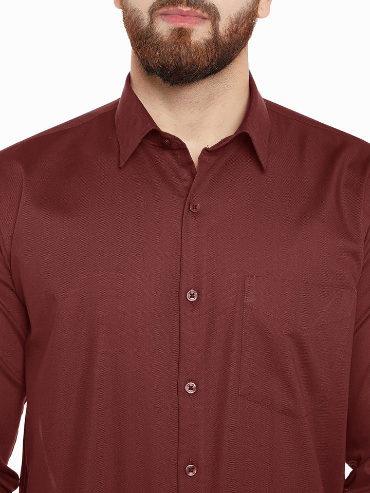 Men Maroon French Cuff Slim Fit Pure Cotton Formal SHirt