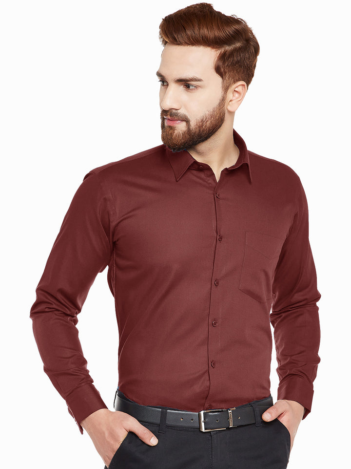 Men Maroon French Cuff Slim Fit Pure Cotton Formal SHirt