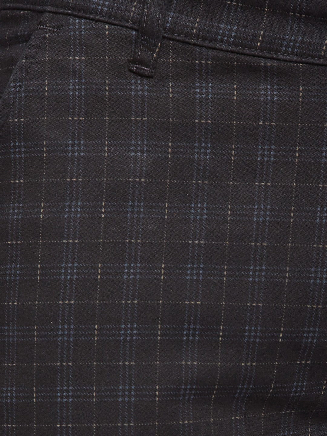 Men Black Checkered Cotton Stretch Slim Fit Casual Trouser