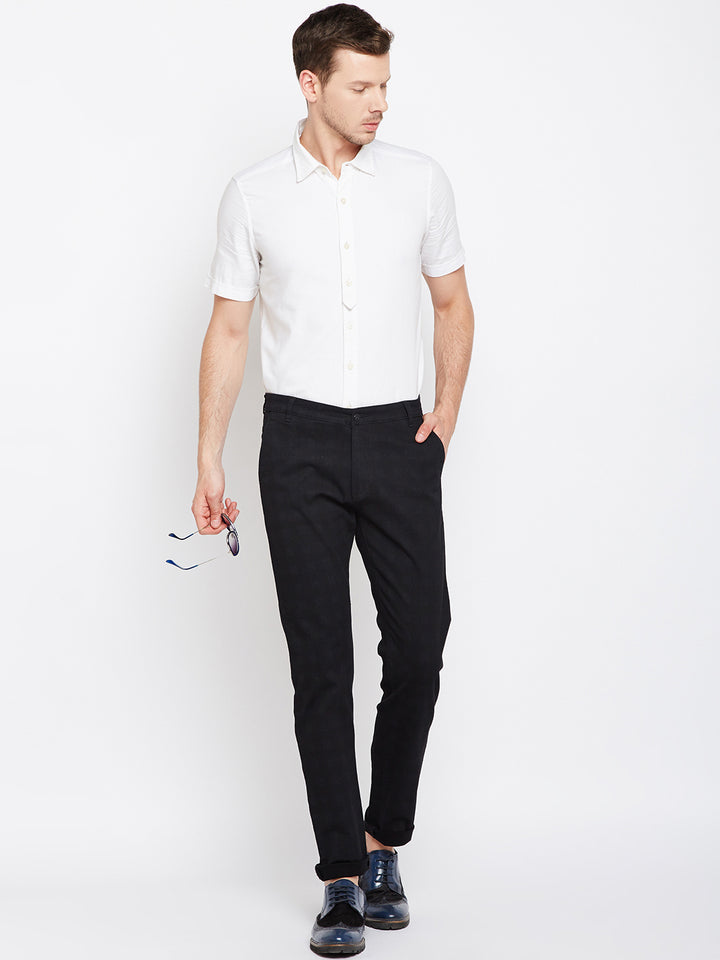 Men Black Checkered Cotton Stretch Slim Fit Non Denim Vintage Trouser