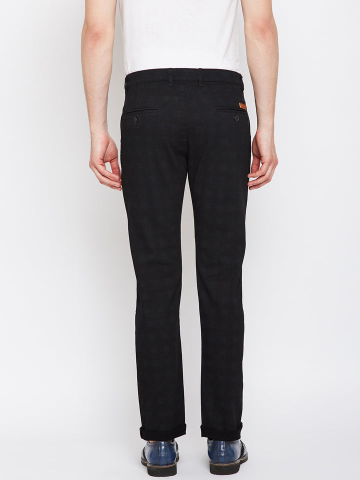 Men Black Checkered Cotton Stretch Slim Fit Non Denim Vintage Trouser