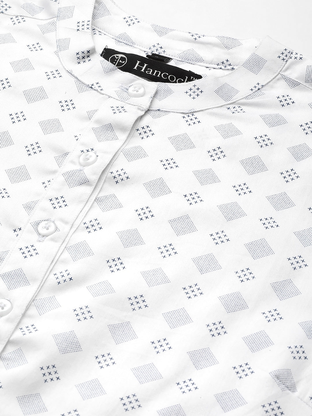 Women White & Blue Printed Pure Cotton Slim Fit Formal Top