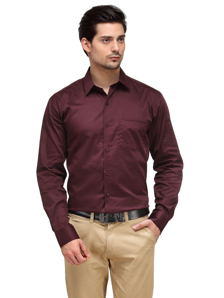 Men Maroon Solid Pure Cotton Slim Fit Formal Shirt