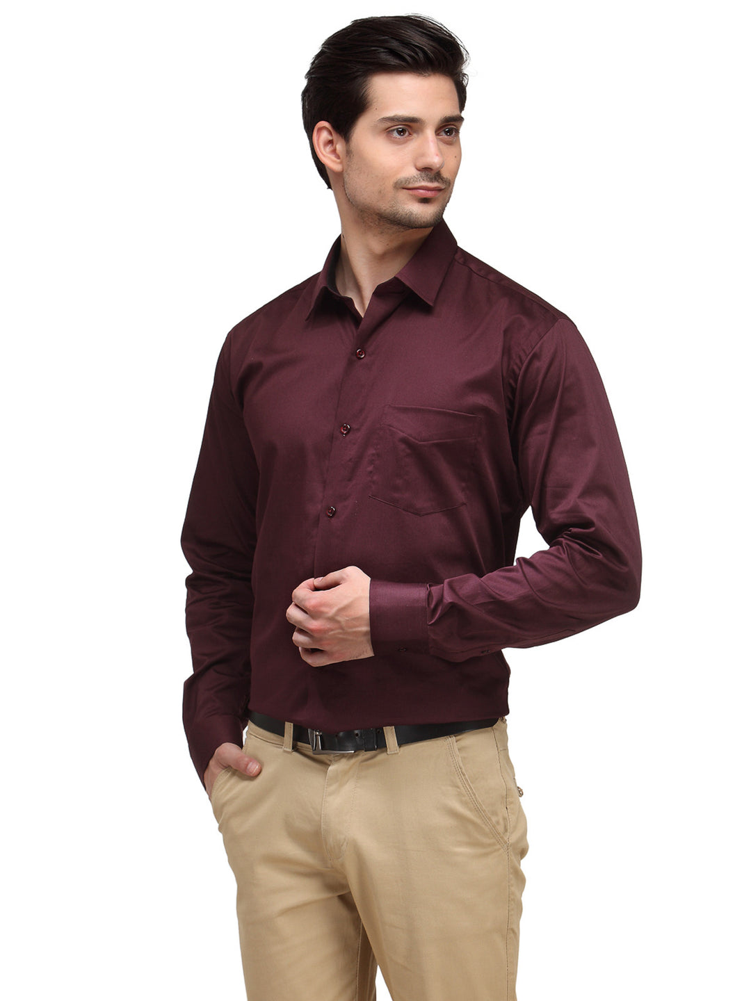 Men Maroon Solid Pure Cotton Slim Fit Formal Shirt