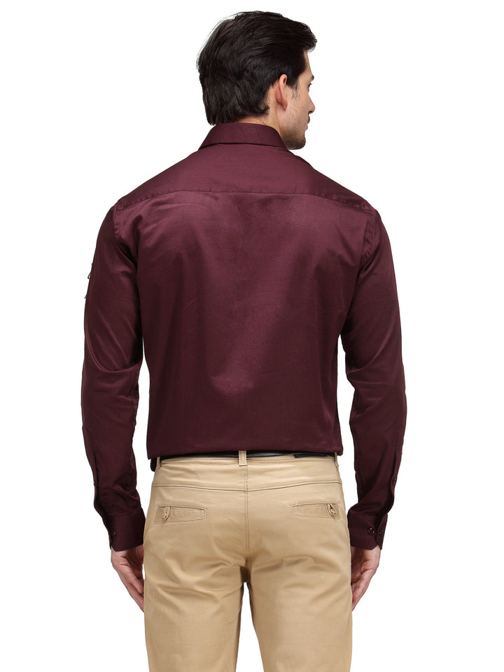 Men Maroon Solid Pure Cotton Slim Fit Formal Shirt