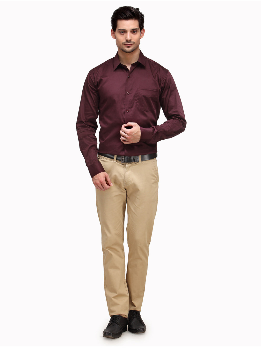 Men Maroon Solid Pure Cotton Slim Fit Formal Shirt