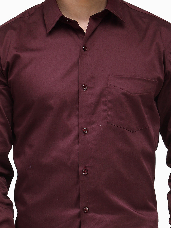 Men Maroon Solid Pure Cotton Slim Fit Formal Shirt
