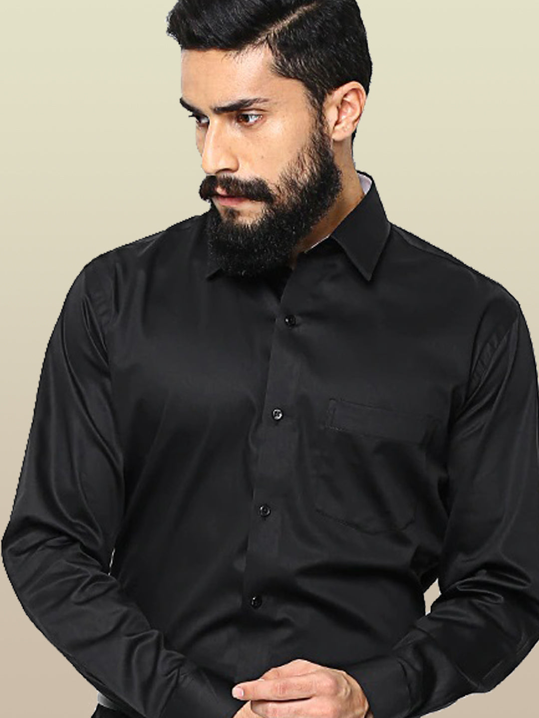 Men Black Pure Cotton Satin Solid Slim Fit Formal Shirt