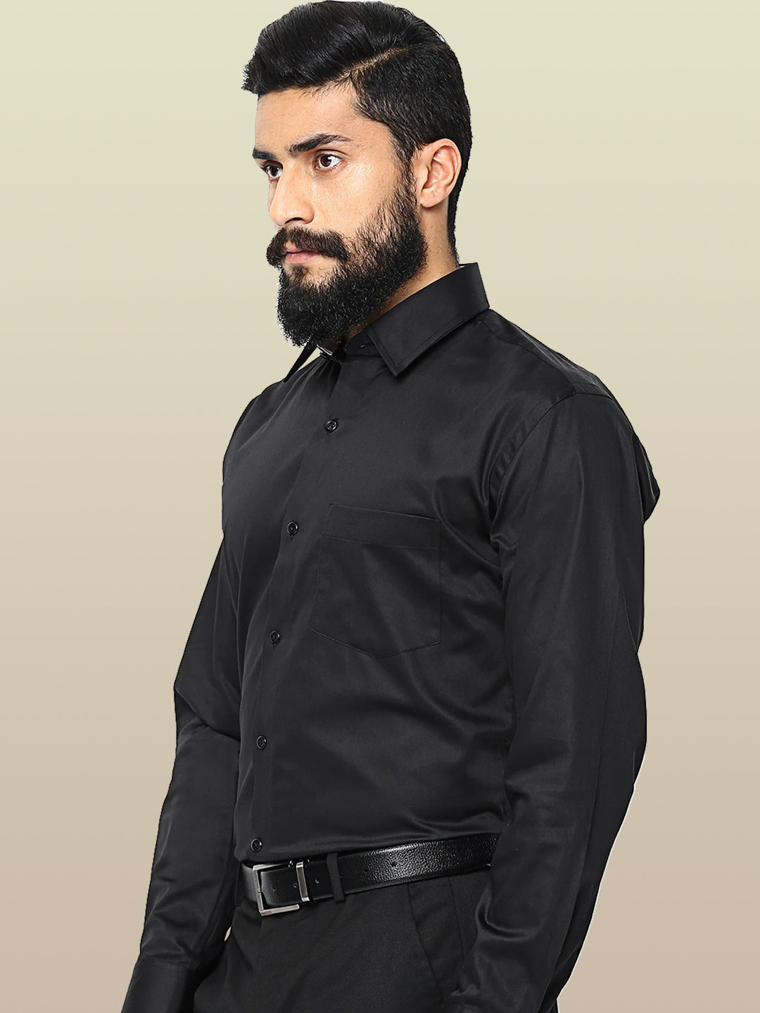Men Black Pure Cotton Satin Solid Slim Fit Formal Shirt