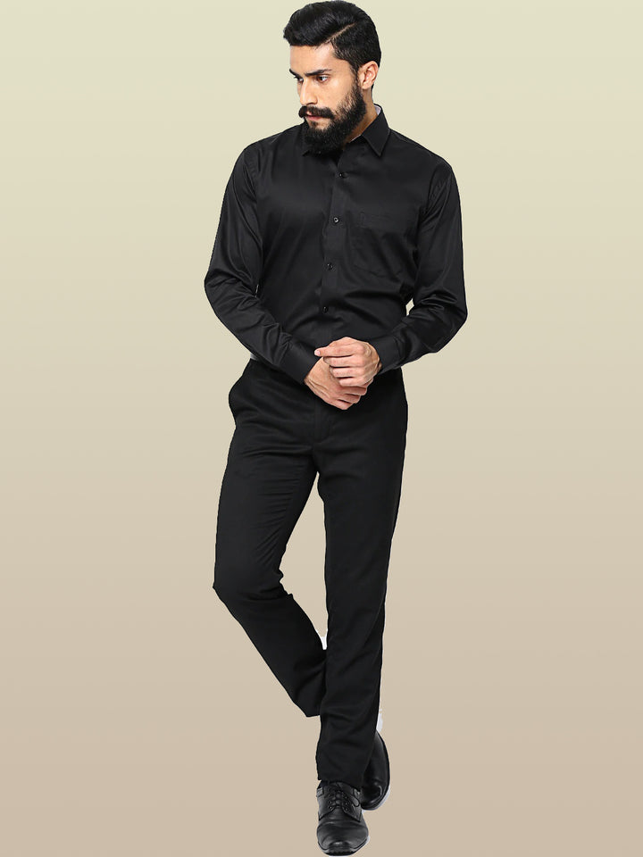 Men Black Pure Cotton Satin Solid Slim Fit Formal Shirt