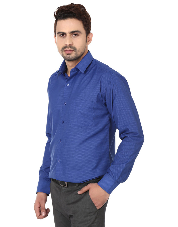 Men Royal Blue Slim Fit Solid Dobby Cotton Rich Formal Shirt
