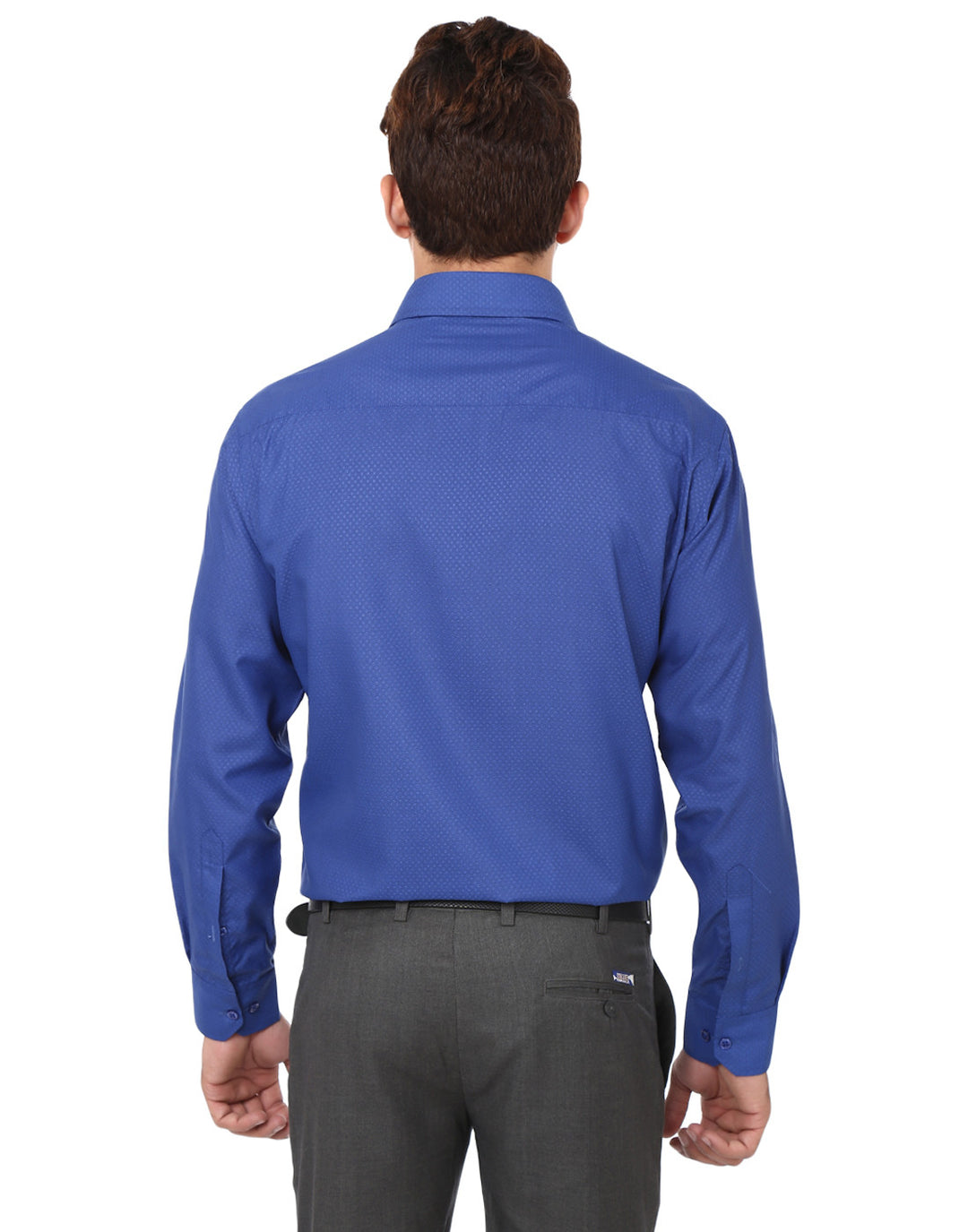 Men Royal Blue Slim Fit Solid Dobby Cotton Rich Formal Shirt