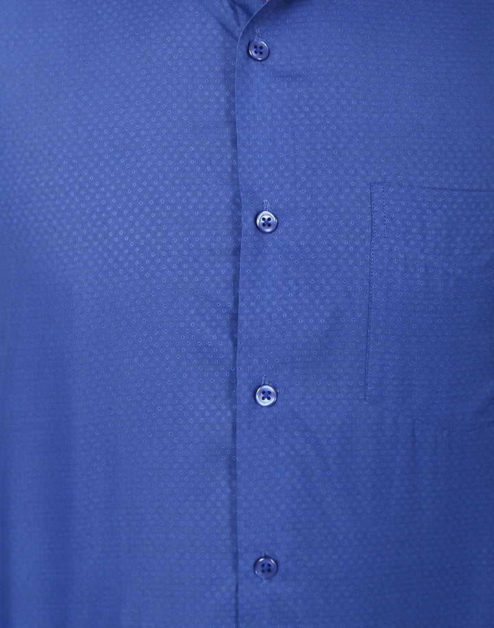 Men Royal Blue Slim Fit Solid Dobby Cotton Rich Formal Shirt