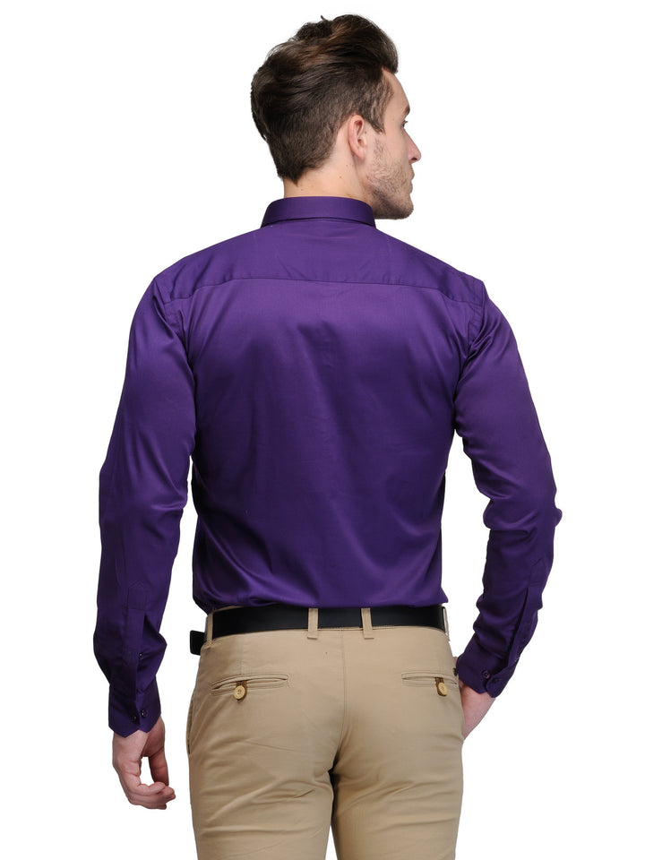 Men Purple Slim Fit Solid Satin Pure Cotton Formal Shirt
