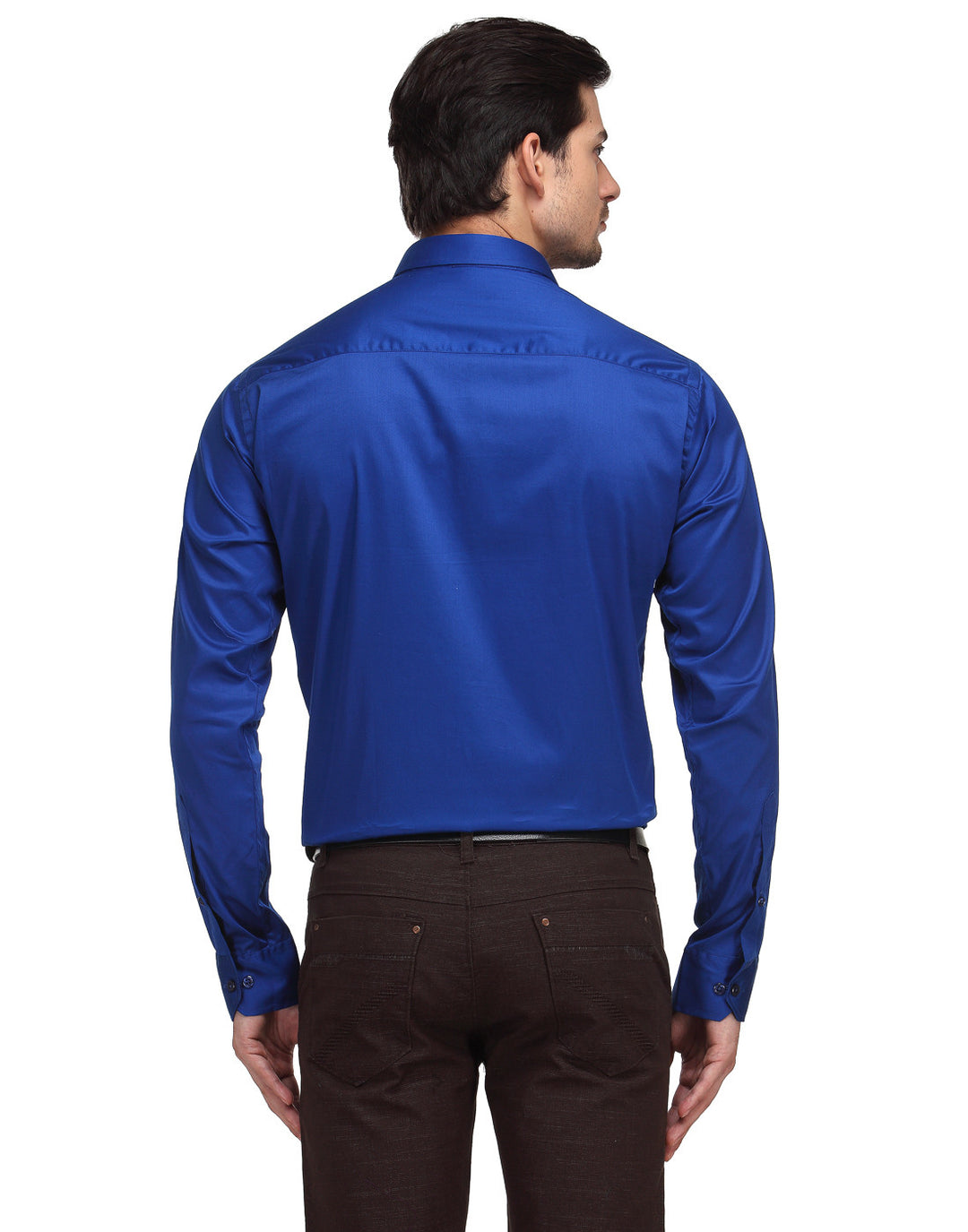 Men Blue Slim Fit Solid Satin Pure Cotton Formal Shirt
