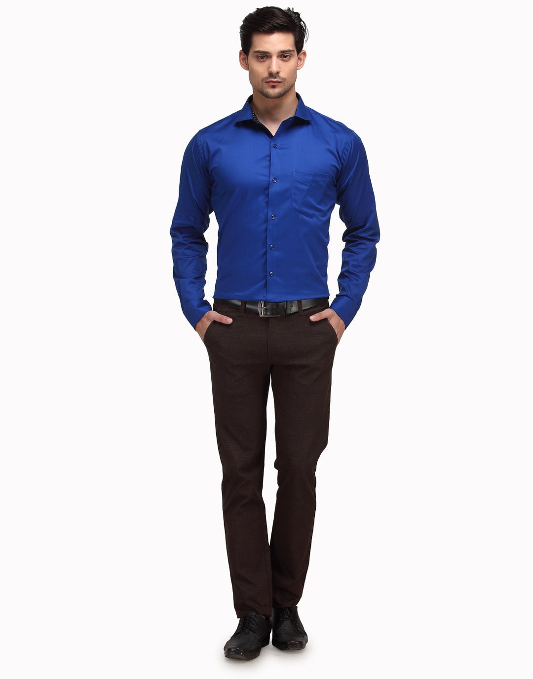 Men Blue Slim Fit Solid Satin Pure Cotton Formal Shirt