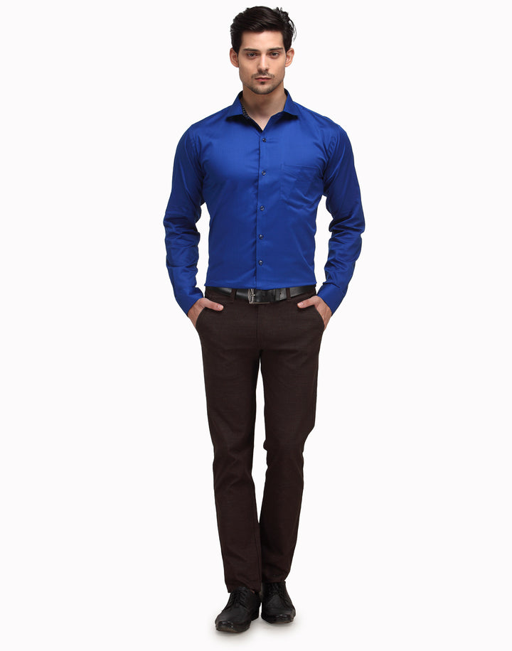 Men Blue Slim Fit Solid Satin Pure Cotton Formal Shirt