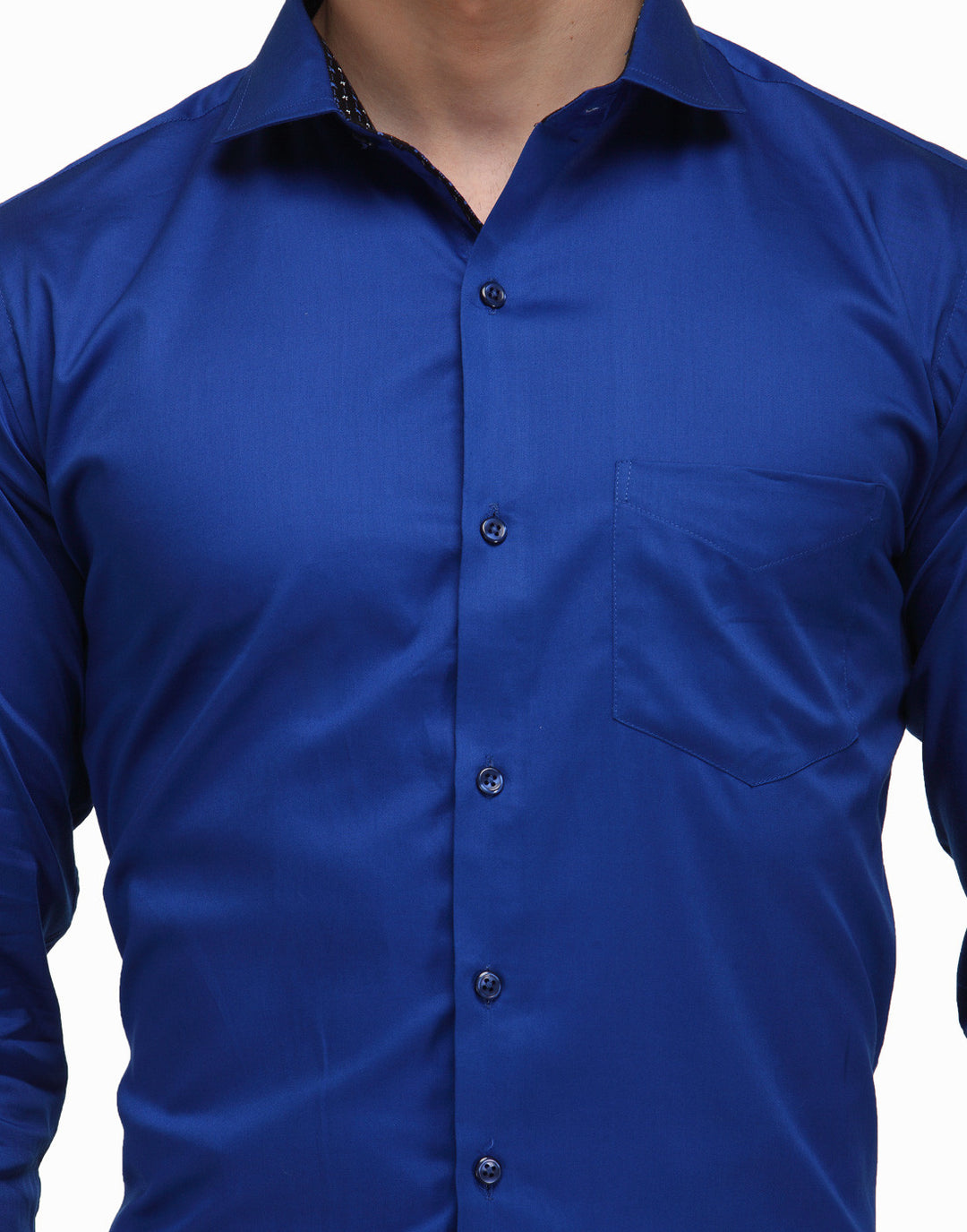 Men Blue Slim Fit Solid Satin Pure Cotton Formal Shirt