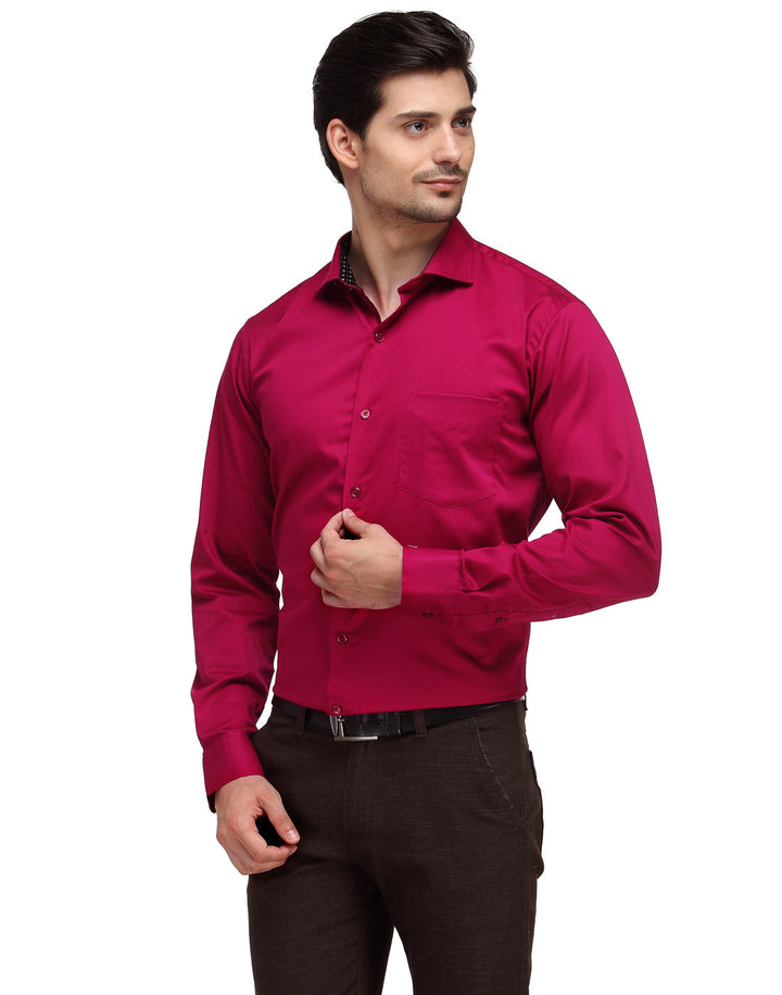Men Magaenta Slim Fit Solid Satin Pure Cotton Formal Shirt