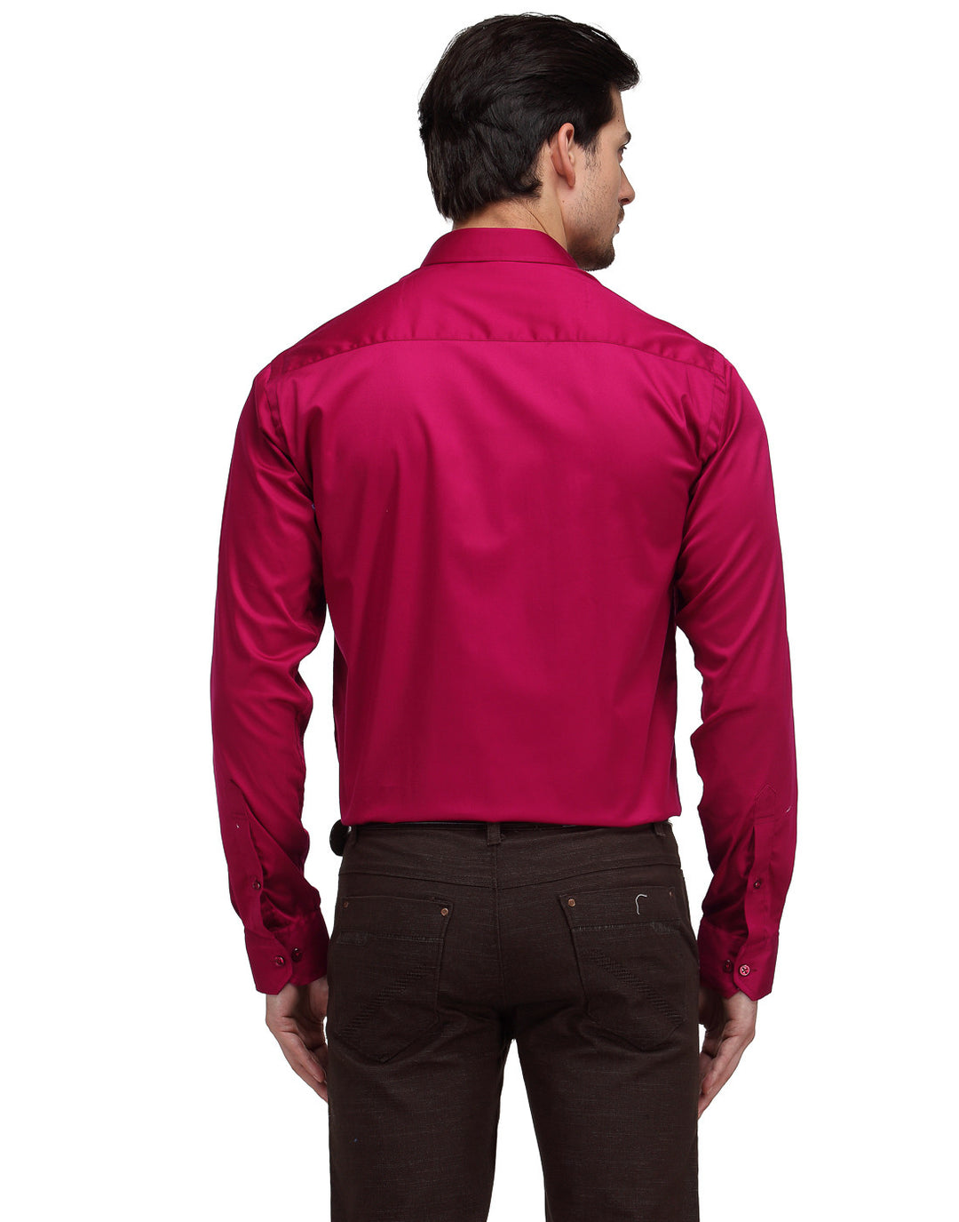 Men Magaenta Slim Fit Solid Satin Pure Cotton Formal Shirt