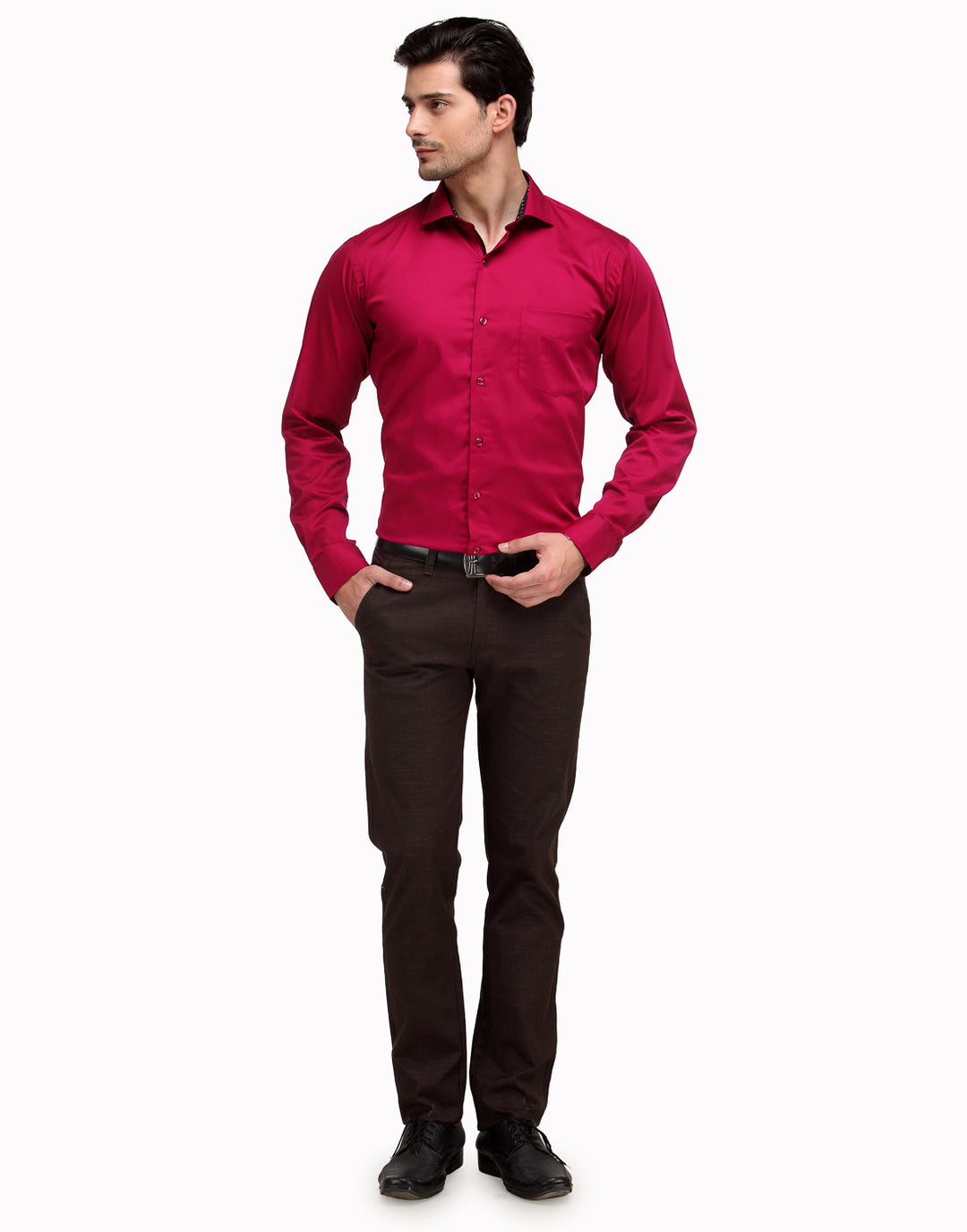 Men Magaenta Slim Fit Solid Satin Pure Cotton Formal Shirt