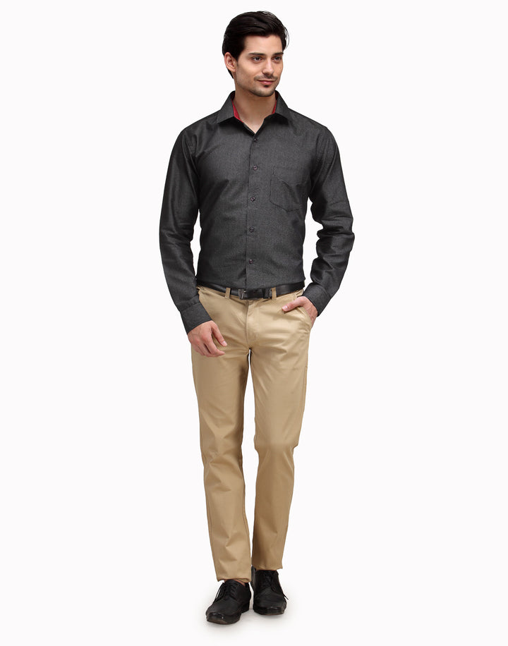 Men Black Slim Fit Solid Dobby Cotton Rich Formal Shirt