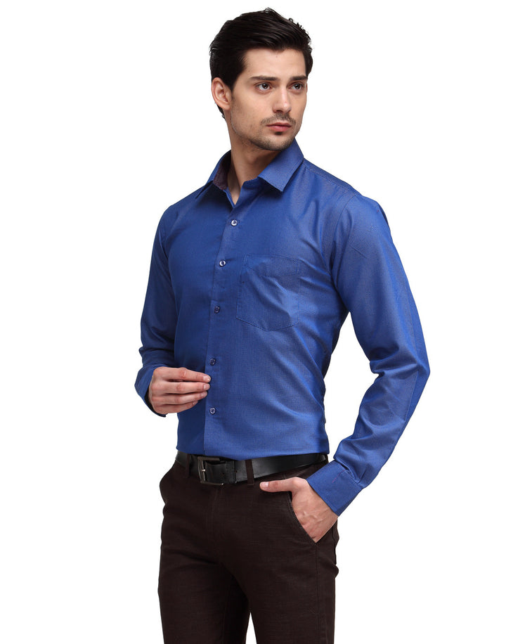 Men Blue Slim Fit Solid Dobby Cotton Rich Formal Shirt