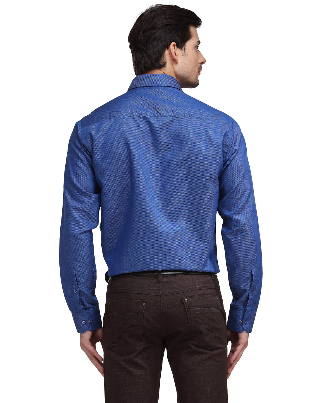 Men Blue Slim Fit Solid Dobby Cotton Rich Formal Shirt
