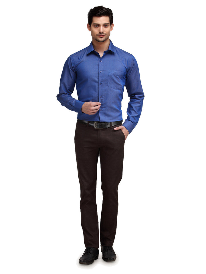Men Blue Slim Fit Solid Dobby Cotton Rich Formal Shirt