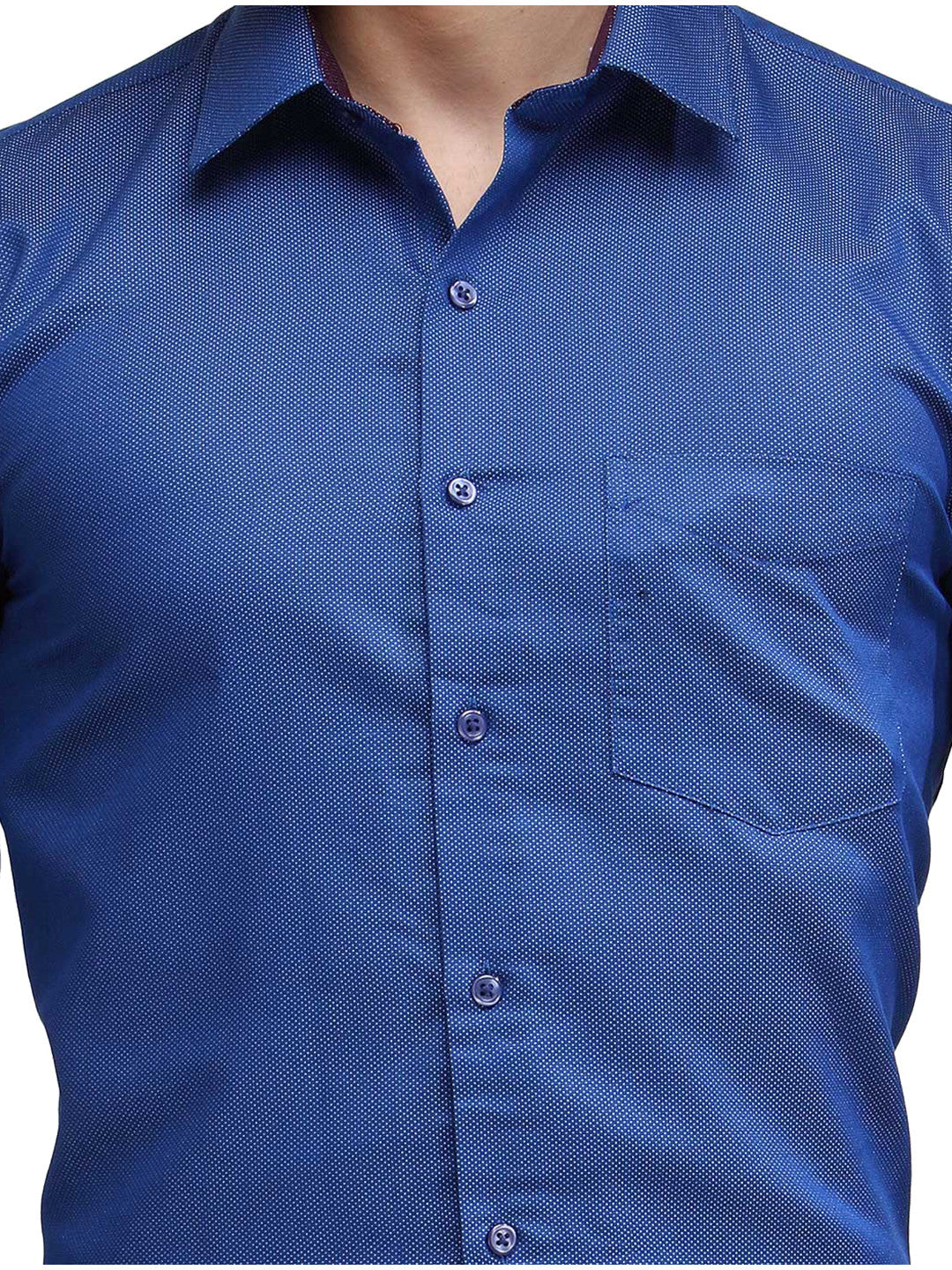 Men Blue Slim Fit Solid Dobby Cotton Rich Formal Shirt